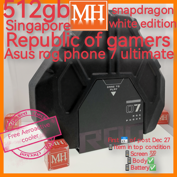 512gb 16gb Singapore republic of gamers Asus ROG phone 7 ultimate white snapdragon gaming full set