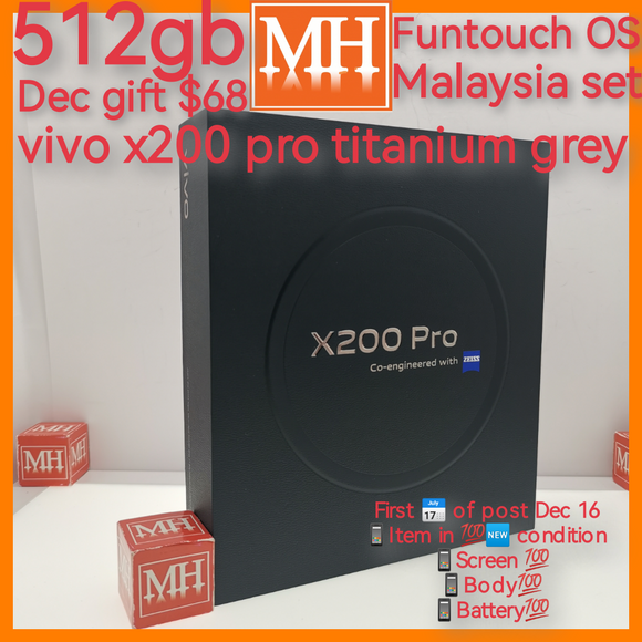 Dec gift $68 Malaysia vivo x200 pro 5g titanium grey funtouch OS warranty full set